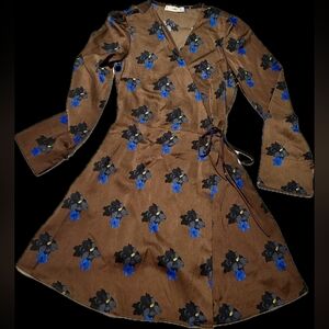 Mango Deep Brown Dress With Purple Flowers